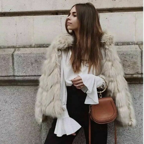 Zara Short Faux Fur Coat Natural Beige - Picture 4 of 10